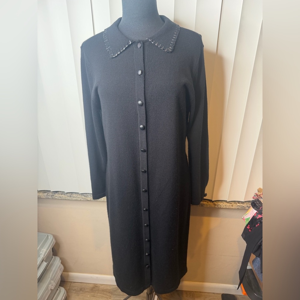 Vintage Leslie Fay Black Black Button-Up Dress Lagenlook Relaxed Fit SZ Large